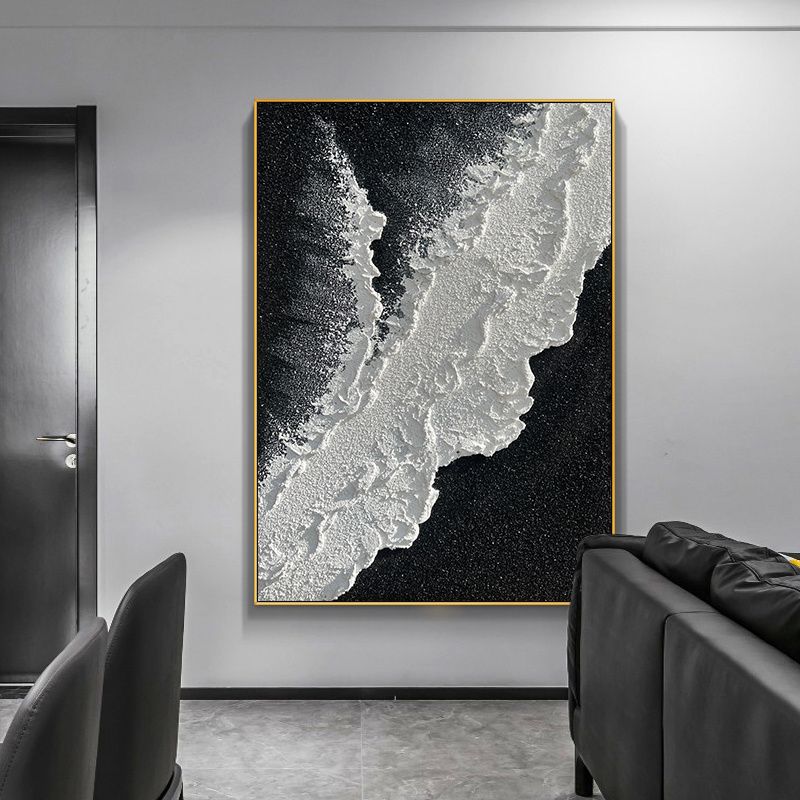 Modern Abstract handpainted large size wholesale prodcut ocean seaside thick grey and black Oil painting Simple Design Wall Art