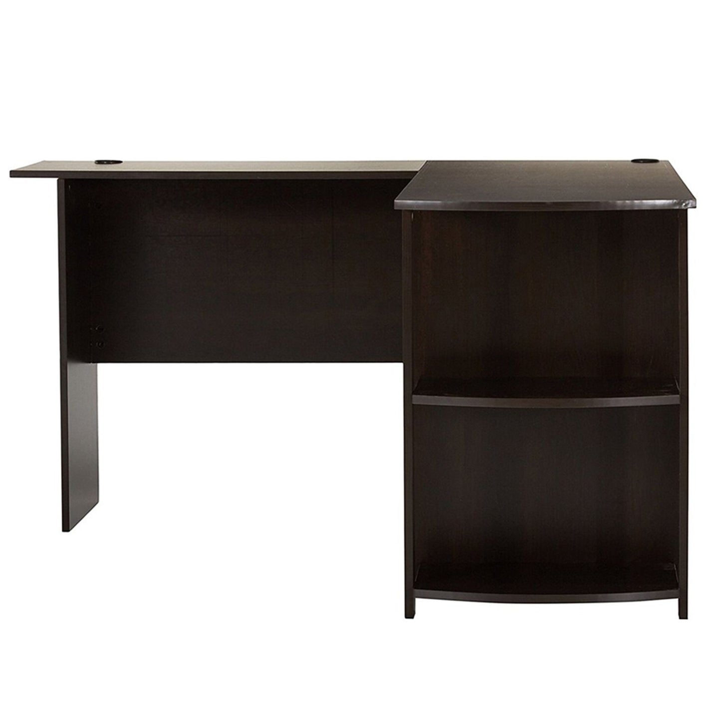 L-Shaped Wood Computer Desk with Two-layer Bookshelves Dark Brown