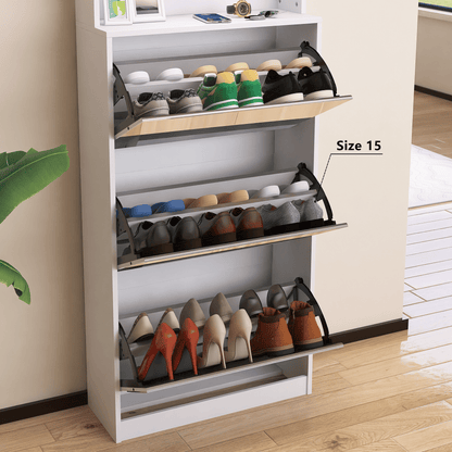 Mirror Shoe Cabinet With 3 Flip-Tier Drawers, Mirror Shoe Rack Organizer Store Ample Shoes, Hooks&Hangers For Organizing Clothes And Hats In The Entrance Or Hallway, White